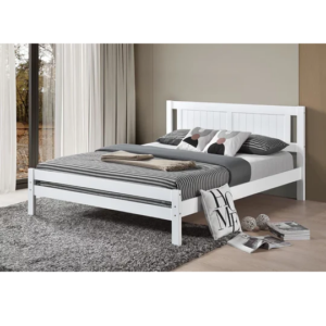 Lit 140x190cm en Bois d'Hévéa Blanc / Lyra