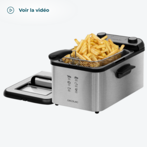 Friteuse électrique CleanFry 3000 Full INOX 3 litres / 3073 Cecotec Friteuse électrique CleanFry 3000 Full Inox avec 3 litres de capacité d'huile, filtre OilCleaner, 2400 W, cuve en acier inoxydable, minuterie de 30 minutes et panier de fritures et filtre OilCleaner qui conviennent pour un nettoyage dans le lave-vaisselle. Friteuse haut de gamme avec capacité de 3 litres d'huile avec lesquels vous pourrez obtenir tous types de fritures croustillantes pour toute la famille. Inclus : filtre OilCleaner qui maintient l'huile propre après chaque utilisation. La cuve, le panier de friture et le filtre OilCleaner conviennent pour un nettoyage au lave-vaisselle. Possède 2400 W de puissance maximale pour frire rapidement et efficacement afin d'obtenir une friture parfaite en peu de temps tout en utilisant moins d'huile. Sa cuve est fabriquée en acier de grande qualité et résistant, qui prévient l'oxydation et augmente la durabilité pour garantir un meilleur nettoyage. Couvercle en acier avec filtre antiodeurs pour éviter les gênes dans la cuisine. Fenêtre sur le couvercle pour contrôler à la perfection le processus de friture. Possède une minuterie de 30 minutes pour préétablir facilement le temps de friture et obtenir les résultats souhaités. Température ajustable jusqu'à 190 ºC pour obtenir les meilleurs résultats. Totalement démontable pour faciliter son nettoyage et entretien. Design élégant avec finitions en acier. Le panier de friture possède une poignée toucher froid pour contrôler le processus de friture sans risque de brûlures. Témoin lumineux d'atteinte de la température. Protection contre les surchauffes.