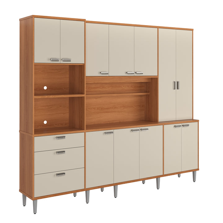 Buffet de cuisine PULSE/ 904202 Dimensions assemblées : 220 cm x 255 cm x 41 cm - Hauteur x Largeur x ProfondeurPoids supporté 80 kg répartis ; Produit MDP/MDF; Peinture sur bois; Tiroirs avec glissières télescopiques; Tiroir avec organiseur de couverts en MDP; Plateau intermédiaire en MDP 25 mm ; – Image 6