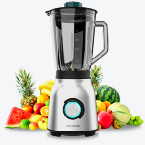 Mixeur-blender de 1800 W / 4382 Mixeur-blender de 1800 W très puissant avec 5 vitesses et 6 lames en acier inoxydable. Il pile la glace et dispose des fonctions Turbo, Smothiee et AutoClean. Mixeur-blender avec finitions en acier inoxydable. Obtenez un broyage optimale avec ses 1800 W de puissance maximale. Bol en verre fondu thermorésistant qui possède une haute résistance contre les impacts. Il possède et 1,5 L de capacité. Il convient pour préparer des élaborations chaudes et froides. Finitions en acier inoxydable. 5 vitesses qui s'adaptent aux besoins de tous les aliments. 6 lames avec revêtement en acier inoxydable, ce qui les rend plus résistantes et plus affûtées pendant plus longtemps. Fonction Turbo pour broyer et pulvériser les aliments les plus durs, y compris la glace, à la vitesse maximale. Fonction Smoothie pour des textures parfaites. Fonction d'auto-nettoyage : ajoutez de l'eau, démarrez le mixeur et il sera parfait automatiquement.