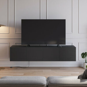 Meuble TV suspendu / 18793 Structure en panneau de particules et MDF recouvert de papier coloris noir Largeur: 35 Long: 180 Hauteur: 38 Poids: 31,60