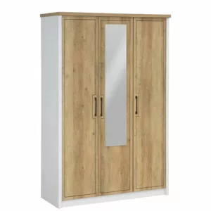 Armoire 3 Portes BIANCA / AF 9357 M Structure en panneau de particules recouvert de papier de coloris blanc / summer oak. Dimensions : 119x52xH184cm