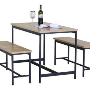 Table avec banc / DK.TC.11117.0004 Ensemble de salle à manger VELLA 110 (1+2 pièces) Table : 110 x 60 x 75 cm Chaises : 98 x 30 x 45 cm Matériaux : Panneaux de particules avec finition mélaminée Pieds : Métal