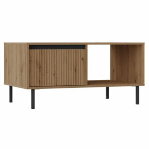 Table basse OSAKA EVOKE Table basse avec deux tiroirs et une étagèreFaçades rainuréesFaçades en panneau Panneau composite de fibres de bois à densité de 16 mm d'épaisseur et en panneau stratifié de 16 mmCorps en panneau stratifié de 16 mmDos en panneau HDF de 2,5 mmPoignée fraisée - encoche sur la partie supérieure de la façade de couleur noireGlissières à billes pour tiroirsBords ABSPieds métalliques hautsCouleur des pieds : noirHauteur: 50 cmLargeur: 100,2 cmProfondeur: 60 cmHauteur des pieds: 15 cmMatériau des pieds: MétalProtection des bords: Bords ABS