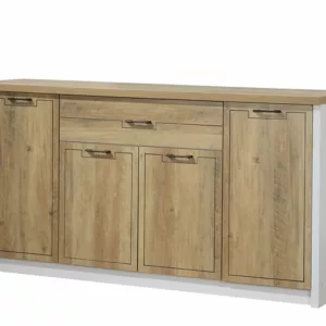 Buffet BIANCA / AF 4130 Structure en panneau de particules recouvert de papier de coloris blanc / summer oak. Dimensions : 160x40xH84cm