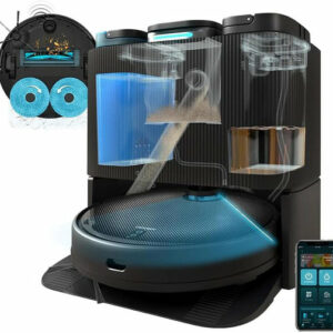 Aspirateur Robot Connecté avec Station de Vidange Poussière et Liquide / 8105 Description Navigation avec technologie laser pour un nettoyage précis. Oublie le passage de la serpillière avec les serpillières rotatives. En outre, le robot a le mouvement intensif de va-et-vient des serpillières. Lorsque le robot atteint la base, il se vide et les serpillières sont nettoyées. Nettoyage intelligent des tapis grâce à sa détection ultrasonique, arrêtant les serpillières lorsqu'il passe dessus. La base de vidange est dotée d'un système de détection automatique de sécurité pour les sacs hygiéniques, d'une boule de remplissage pour le réservoir d'eau sale et d'une boule d'aspiration pour l'eau propre. Oublie de toucher la poussière et de te salir les mains grâce aux capacités de 2 litres du réservoir à poussière, de 2,8 litres du réservoir d'eau propre et de 2,4 litres du réservoir d'eau sale. Si le robot n'a plus de batterie, il retourne automatiquement à la base pour se recharger, puis reprend là où il s'est arrêté et continue le nettoyage avec des serpillières complètement propres. Définis, planifie et programme le nettoyage de ta maison. Grâce à la carte générée, tu peux sélectionner à la fois le nettoyage complet et le nettoyage de pièces spécifiques. Puissance de 4000 Pa dans le moteur d'aspiration Batterie de 3200 mAh, atteignant une autonomie allant jusqu'à 140 minutes. Lorsque la batterie est faible, il retourne automatiquement à la base pour se recharger, puis reprend là où il s'est arrêté pour terminer le nettoyage. Les 8 modes de nettoyage (bord, zone, tache, récurer, auto, spirale carrée, spirale ronde et nettoyage en profondeur) permettent au robot de s'adapter à tous les besoins de ta maison. Le robot est doté d'un système anti-chute qui détecte s'il y a des marches. Il peut être contrôlé via une application mobile et des assistants virtuels Composition 2 vadrouilles rotatives Base autovidante avec 3 réservoirs et câble d'alimentation Brosse autonettoyante Brosse multifonction Mode d'emploi Robot aspirateur Réservoir d'eau propre de 2,4 litres Réservoir d'eau sale de 2,8 litres Réservoir à poussière de 2 litres 1 brosse latérale