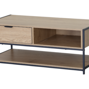 Table basse / SF.CT.12750.0013 Table basse FLOOD avec tiroir L100 x H40 cm L100 x l50 x H40 cm Matériaux : Panneaux de particules avec finition mélaminée Pieds : Métal