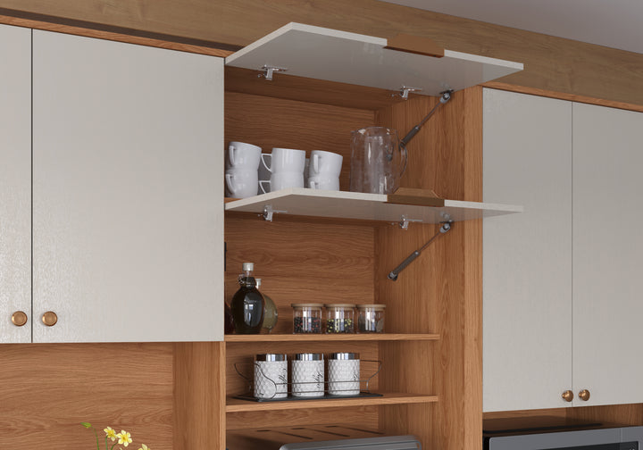 Buffet de cuisine ASTRA / 904311 Dimensions assemblées : 220 cm x 240 cm x 41 cm - Hauteur x Largeur x ProfondeurPoids supporté 80 kg répartis ; Produit MDP/MDF; Peinture sur bois; Tiroirs avec glissières télescopiques; Tiroir avec organiseur de couverts en MDP; Plateau intermédiaire en MDP 25 mm ; – Image 4