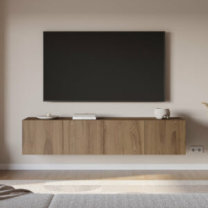 Meuble TV suspendu / 19070 Structure en panneau de particules et MDF recouvert de papier coloris chêne Largeur: 35 Long: 180 Hauteur: 38 Poids: 31,60