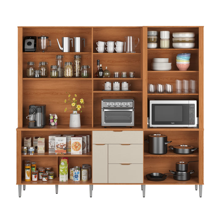 Buffet de cuisine ASTRA / 904311 Dimensions assemblées : 220 cm x 240 cm x 41 cm - Hauteur x Largeur x ProfondeurPoids supporté 80 kg répartis ; Produit MDP/MDF; Peinture sur bois; Tiroirs avec glissières télescopiques; Tiroir avec organiseur de couverts en MDP; Plateau intermédiaire en MDP 25 mm ; – Image 8