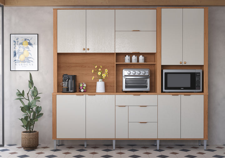 Buffet de cuisine ASTRA / 904311 Dimensions assemblées : 220 cm x 240 cm x 41 cm - Hauteur x Largeur x ProfondeurPoids supporté 80 kg répartis ; Produit MDP/MDF; Peinture sur bois; Tiroirs avec glissières télescopiques; Tiroir avec organiseur de couverts en MDP; Plateau intermédiaire en MDP 25 mm ; – Image 3