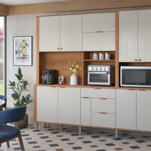 Buffet de cuisine ASTRA / 904311 Dimensions assemblées : 220 cm x 240 cm x 41 cm - Hauteur x Largeur x ProfondeurPoids supporté 80 kg répartis ; Produit MDP/MDF; Peinture sur bois; Tiroirs avec glissières télescopiques; Tiroir avec organiseur de couverts en MDP; Plateau intermédiaire en MDP 25 mm ;