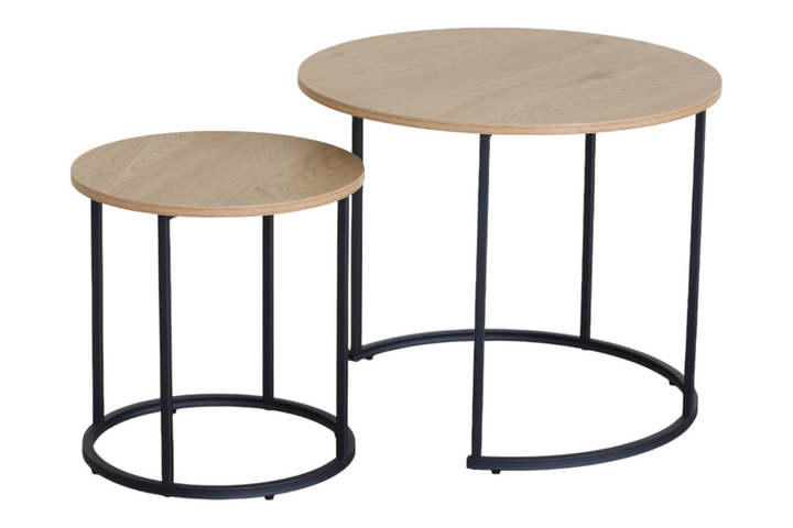 Table basse / SF.CT.12812.0003 TABLE BASSE NANCYFUL Grande : Diamètre : 60 x Hauteur : 50 cm Petite : Diamètre : 40 x Hauteur : 41,5 cm Matériaux : MDF avec finition mélaminée Pieds : Métal – Image 4