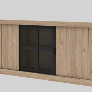 Buffet JUMBO Structure en panneau de particules, MDF recouvert de papier coloris oak jackson / noir. Dimensions : 220x44xH90cm