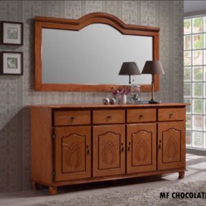 BUFFET AVEC MIROIR / BUFFETBOIS Structure en BOIS HÉVÉA MASSIF et placage en bois, teinte PB oak. Dimensions : 126x54xH180cm