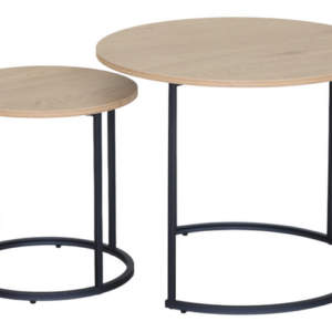 Table basse / SF.CT.12812.0003 TABLE BASSE NANCYFUL Grande : Diamètre : 60 x Hauteur : 50 cm Petite : Diamètre : 40 x Hauteur : 41,5 cm Matériaux : MDF avec finition mélaminée Pieds : Métal
