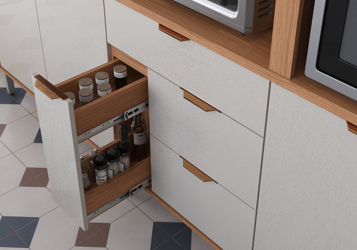 Buffet de cuisine ASTRA / 904311 Dimensions assemblées : 220 cm x 240 cm x 41 cm - Hauteur x Largeur x ProfondeurPoids supporté 80 kg répartis ; Produit MDP/MDF; Peinture sur bois; Tiroirs avec glissières télescopiques; Tiroir avec organiseur de couverts en MDP; Plateau intermédiaire en MDP 25 mm ; – Image 6