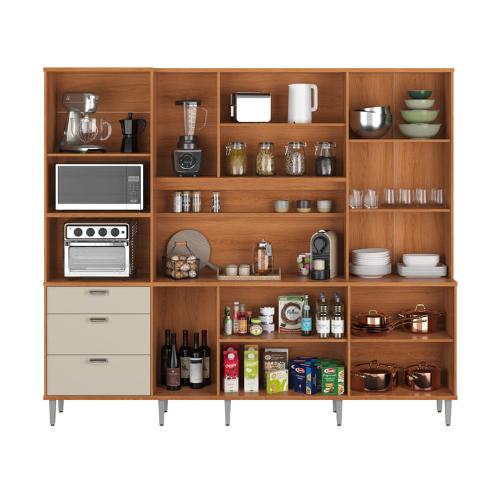 Buffet de cuisine PULSE/ 904202 Dimensions assemblées : 220 cm x 255 cm x 41 cm - Hauteur x Largeur x ProfondeurPoids supporté 80 kg répartis ; Produit MDP/MDF; Peinture sur bois; Tiroirs avec glissières télescopiques; Tiroir avec organiseur de couverts en MDP; Plateau intermédiaire en MDP 25 mm ; – Image 5