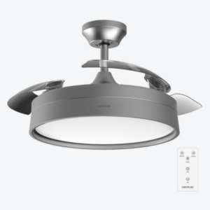 Ventilateur de plafond à 3 pales rétractables / 0662 Ventilateur de plafond à 3 pales rétractables avec moteur DC de 30 W, lampe LED, minuterie jusqu'à 8 heures, fonction Hiver-Été, 6 vitesses, télécommande. Ce ventilateur de plafond a été conçu pour créer une unité mixte qui assure un éclairage élégant sans diminuer l'efficacité de la distribution de l'air. Ses pales sont rétractables, ce qui vous permet de les cacher quand vous le souhaitez, contrairement aux autres ventilateurs. Lampe LED grâce à laquelle vous obtiendrez de la lumière et une atmosphère parfaite dans votre maison de la manière la plus efficace. 42 pouces avec un grand diamètre de 106 cm, ce qui permet une grande couverture d'air frais dans la pièce où le ventilateur est placé. Mode Été et Hiver : ce ventilateur est équipé d'un système d'inversion du moteur qui permet de l'utiliser tout au long de l'année. En hiver, il pousse l'air chaud concentré au plafond et en été, il génère un flux d'air frais instantané. Grande puissance de 30 W, avec moteur DC au rendement élevé qui augmente le débit d'air et la sensation de fraîcheur avec une fiabilité et une durabilité maximales. Vous pourrez choisir entre ses 6 vitesses de fonctionnement pour adapter l'intensité du débit d'air à vos besoins. Vous pourrez contrôler toutes les fonctions de manière simple et pratique grâce à sa télécommande. Le ventilateur contient une minuterie qui vous permet de sélectionner 1, 2, 4 ou 8 heures de fonctionnement ininterrompu. Une fois le temps sélectionné écoulé, le ventilateur s'arrêtera.