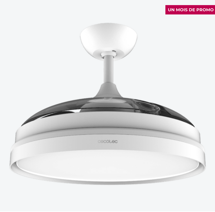 Ventilateur de plafond à 3 pales rétractables / 5992 Ce ventilateur de plafond a été conçu pour créer une unité mixte qui assure un éclairage élégant sans diminuer l'efficacité de la distribution de l'air. Ses pales sont rétractables, ce qui vous permet de les cacher quand vous le souhaitez, contrairement aux autres ventilateurs. Le ventilateur de plafond intègre un plafonnier élégant et minimaliste qui génère une vaste gamme de lumière. Vous pourrez choisir la tonalité parmi ses 3 intensités : chaude, neutre et froide. Grâce à son diamètre de 42 pouces (106 cm) avec les pales dépliées, vous pourrez le placer dans n'importe quelle pièce. Le ventilateur est doté d'un système innovant d'inversion de la rotation qui permet de l'utiliser toute l'année. En été, vous pourrez profiter d'une brise agréable et en hiver, l'air chaud qui s'accumule dans la partie supérieure de la pièce pourra être abaissé. Le meilleur allié de votre chauffage. Grande puissance de 40 W, avec moteur en cuivre au rendement élevé qui augmente le débit d'air et la sensation de fraîcheur avec une fiabilité et une durabilité maximales. Vous pourrez choisir entre ses 6 vitesses de fonctionnement pour adapter l'intensité du débit d'air à vos besoins. Vous pourrez contrôler toutes les fonctions de manière simple et pratique grâce à sa télécommande. Le ventilateur contient une minuterie qui vous permet de sélectionner 1, 2, 4 ou 8 heures de fonctionnement ininterrompu. Une fois le temps sélectionné écoulé, le ventilateur s'arrêtera. – Image 5