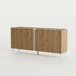 BUFFET LUCILE 4P 180CM / 19405 Le buffet LUCILE à 4 portes combine un design contemporain et une praticité pour transformer votre salon en un espace fonctionnel et sophistiqué. Avec une structure en panneau de particules laminées, il dispose d'un élégant plateau en travertin qui ajoute une touche moderne et raffinée à l'environnement. Les pieds métalliques garantissent stabilité et robustesse, tandis que les portes pivotantes à fermeture douce offrent un plus grand confort au quotidien. Ce buffet LUCILE à 4 portes dispose de 4 étagères intérieures, parfaites pour organiser le matériel multimédia, les livres ou les accessoires décoratifs, en gardant la pièce bien rangée et harmonieuse. La finition en bois clair le rend polyvalent et facile à intégrer dans différents styles de décoration, du minimaliste au scandinave. Créez un environnement équilibré et élégant avec le buffet LUCILE à 4 portes et profitez de l'union parfaite entre style et organisation. Dimensions : 180 x 40,5 x 82,9 cm MATIÈRE : MÉLAMINE/MÉTAL