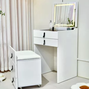 Coiffeuse LED avec Fauteuil / 930 Magnifique coiffeuse , vendu avec pouf Miroir de maquillage à écran tactile LED : surface miroir haute définition, image claire sans déformation. Livré avec une lumière qui est naturelle et ne blesse pas les yeux, touche intelligente