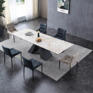 Table céramique extensible / 1901WHITE140 1400 - 2000 x 900 mm Plateau céramique Pied métal