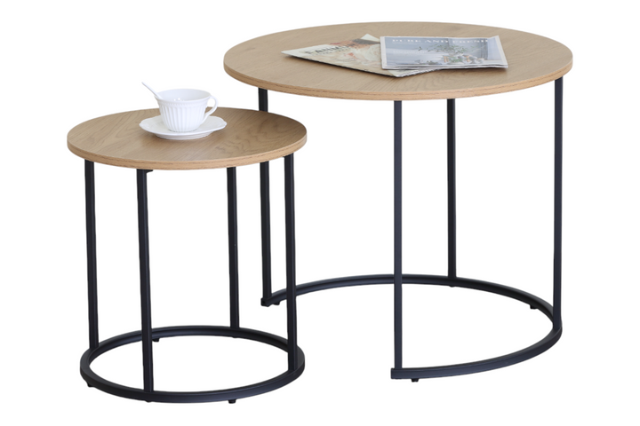 Table basse / SF.CT.12812.0003 TABLE BASSE NANCYFUL Grande : Diamètre : 60 x Hauteur : 50 cm Petite : Diamètre : 40 x Hauteur : 41,5 cm Matériaux : MDF avec finition mélaminée Pieds : Métal – Image 3